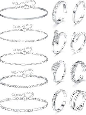 13 Pcs Toe Rings and Ankle Bracelets for Women Non Tarnish - Toe Rings Silver Go